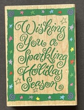 Wishing you A Sparkling Holiday Season Greeting Christmas Wood Rubber Stamp