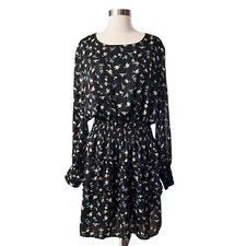 Missguided Plus Dress Size 14 Smocked Waist Floral Long Sleeve Ruffle Open Back