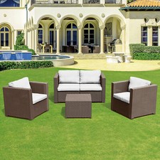Set Salotto Completo in Polyrattan Arredo Giardino Divano 2 Poltrone e Tavolino