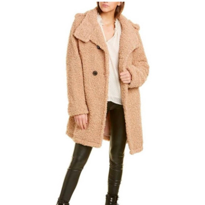 NWT $228 Sam Edelman Double Breasted Teddy Coat Shearling Camel sz M