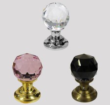 Coloured Crystal Cut Glass Mortice Door Knob Sets Choice Of Metal Base