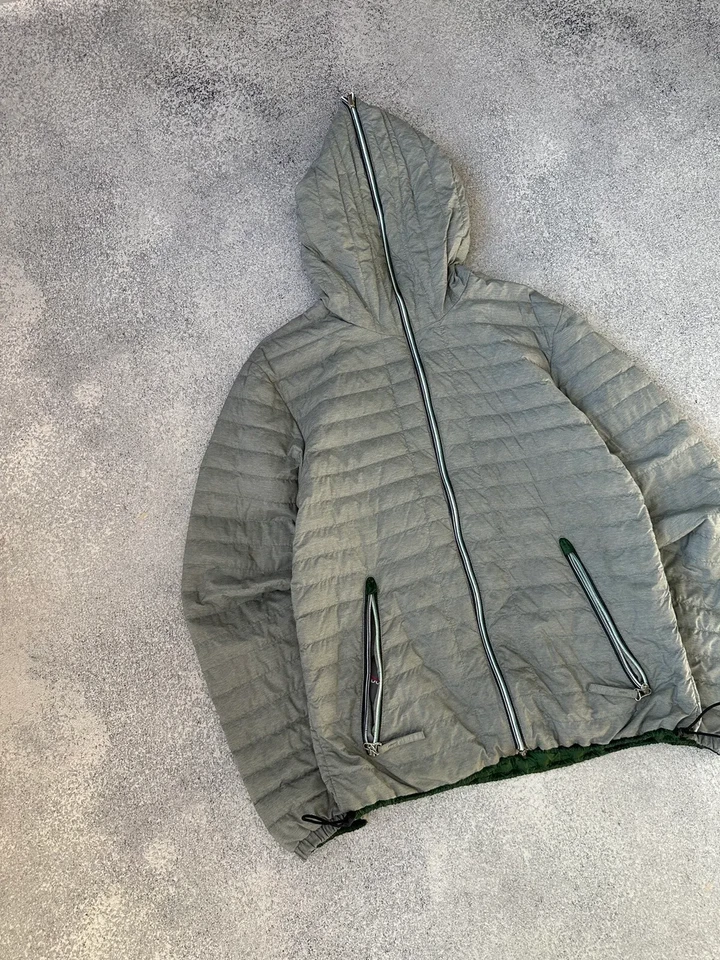 Chaqueta Duvetica Reversible Micropuffer Abajo Cremallera Completa Para Hombre Verde Gris Talla M Foto 3 de 4