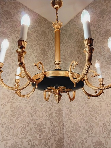 antik 8 Fl Kronleuchter Deckenlampe Lüster Bronze Gold Empire Frankreich ca.1900 - Picture 7 of 12