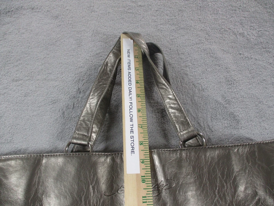 Ed Hardy Womens Large Platinum Silver Tote Bag Chain Charm Outer Zip Pocket EUC - Image 4 of 4