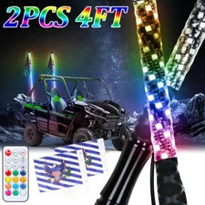 Pair 4ft RGB LED Spiral Whip Lights Antenna UTV ATV for Polaris RZR XP 1000 900