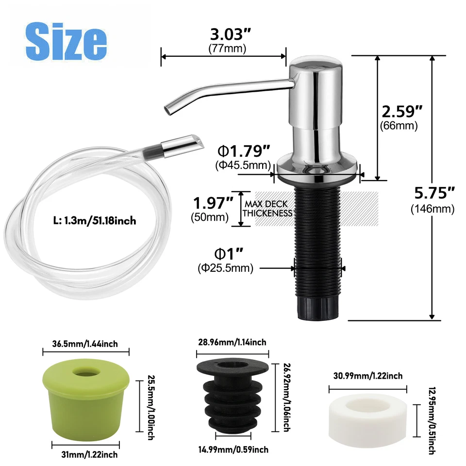 Kitchen Sink Soap Dispenser Extension Tube Kit Stainless Steel Countertop Pump - Image 2 of 4