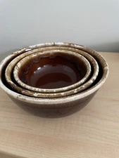 McCoy USA Nesting Mixing Serving Bowls Brown Drip Glaze Set of 3 Vintage RARE
