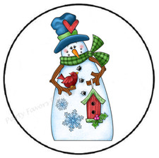 SNOWMAN WITH BIRDHOUSE CHRISTMAS ENVELOPE SEALS LABELS STICKERS PARTY FAVORS