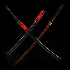 Japanese Samurai Sword Katana Black Red Blade 9260 Spring Steel Razor Sharp