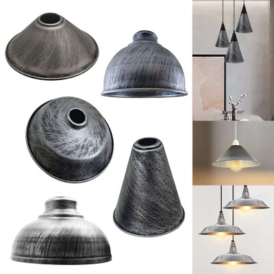 Vintage gebürstetes Silber Metal Anhänger Deckenlampe Industrieller Lampenschirm