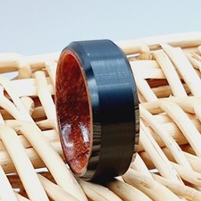Men's Black Wedding Band with Rosewood Inlay Sleeve Black Tungsten Promise Ring