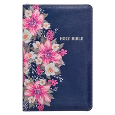 KJV Red Letter Bible, Faux Leather w/Ribbon Marker & Zipper Closure, Blue Floral