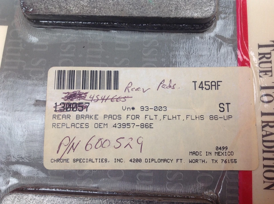 86-99 Harley Davidson Touring Rear Brake Pad Set FLT/FLHT/FLHS - Image 4 of 4