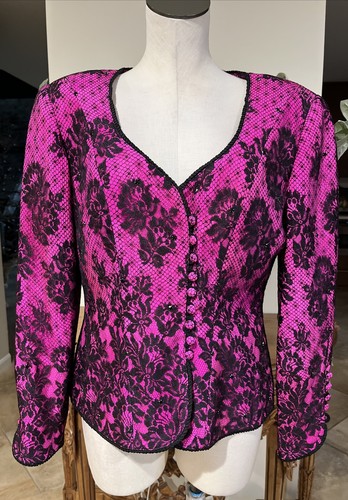yolanda lorente Vintage 80s women’s large pink lace silk evening jacket I