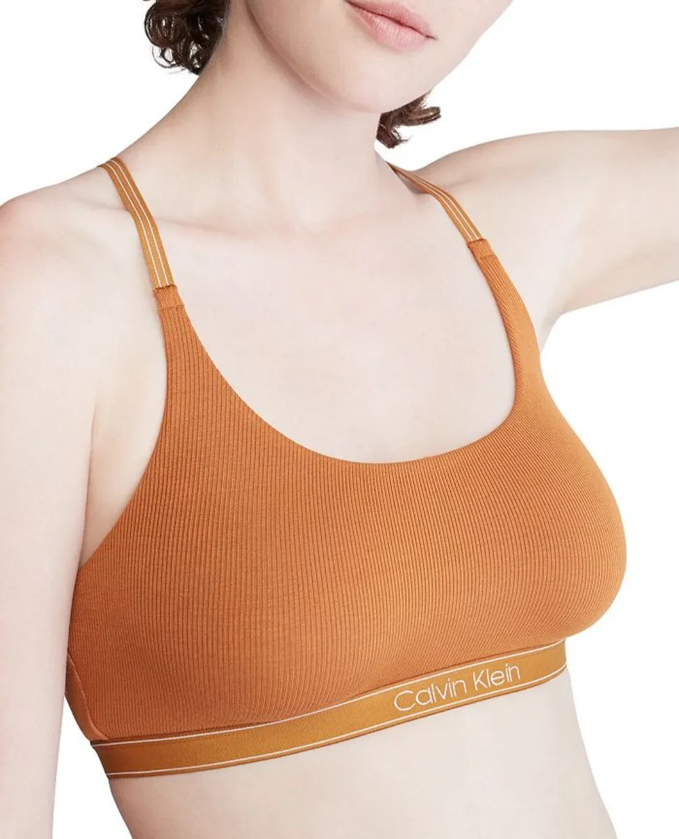 Calvin Klein Pure Ribbed Unlined Bralette in Caramel Brown Size S