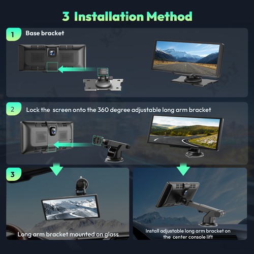 4K Dash Cam 10.26" Car Stereo For Apple Carplay&Android Auto AirPlay Rear Cam BT - Picture 9 of 12