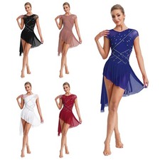 Womens Dress Lessons Bodysuit Performance Leotard Lyrical Overlay Hem Ruched