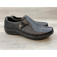 Collection by Clarks Women's Black Leather Slip On Loafers 6 Casual Shoes