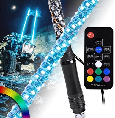 True Mods 2pc 3ft Spiral RGB LED Whip Light for - Pack of 2, RF Control 