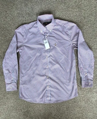 Ralph Lauren Mens Slim Fit Red Blue White Stripe Shirt Large Long Sleeve New - Image 1 of 4