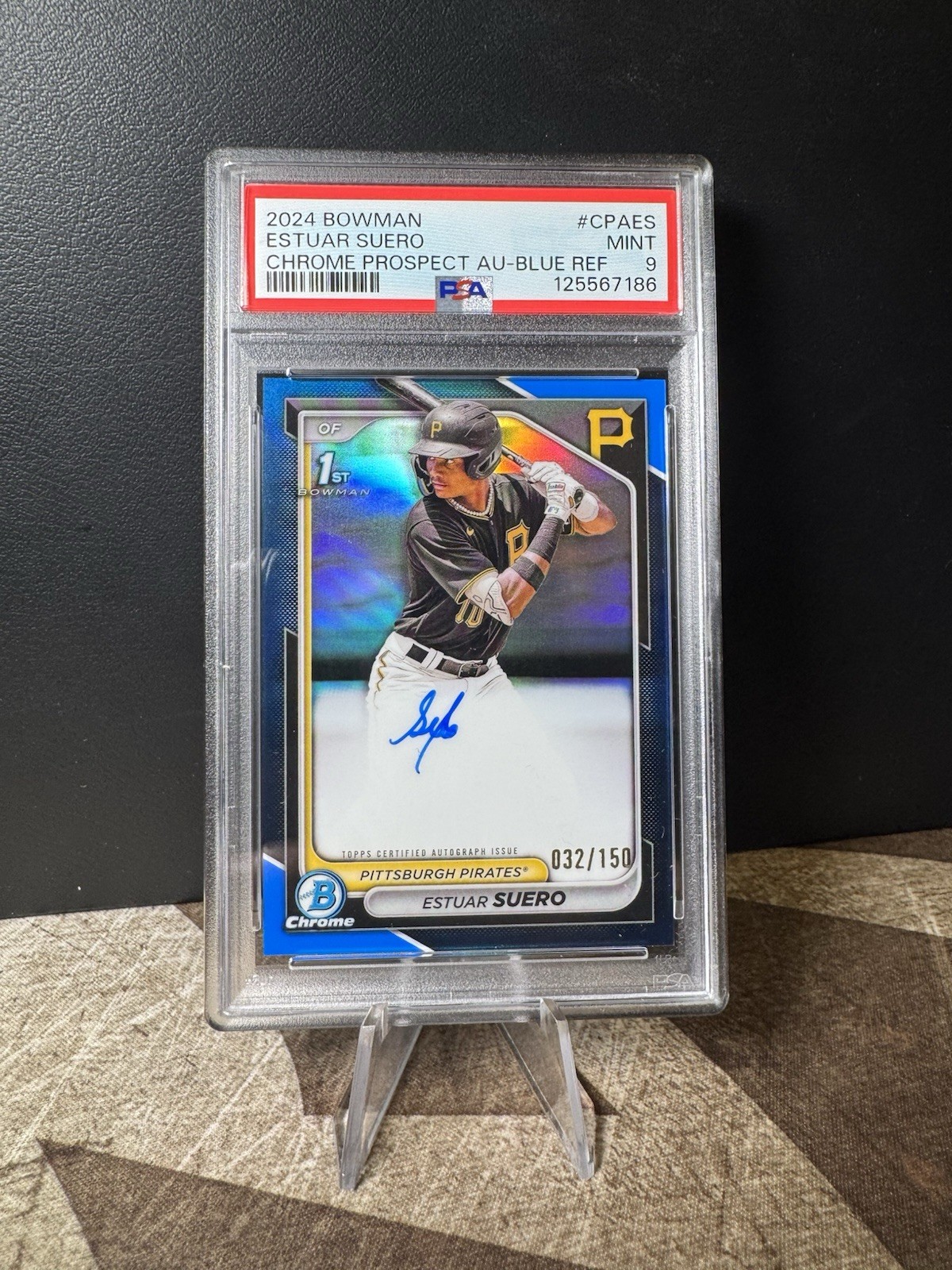 2024 Bowman PSA 9 Mint Estuar Suero Chrome Auto 1st True Blue Refractor /150