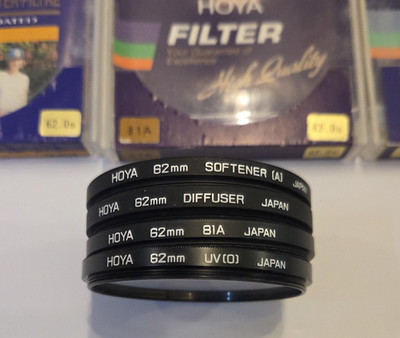 Hoya 62mm Lens Filter Lot of 4 UV 81A Diffuser Softener A Made in Japan Cases