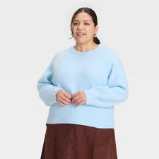 Women's Long Sleeve Cozy Knit Crewneck Pullover Sweater - Universal Thread Blue
