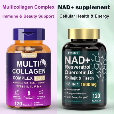 2x NAD+ Biotin, Resveratrol, Collagen, Anti Aging Healthy Hair, Skin Nail Growth