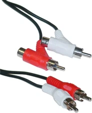 RCA Audio Piggyback Cable, 2 RCA Male to 2 RCA Male + RCA Female Piggyback, 12 F