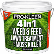 4 in 1 Weed and Feed Lawn Treatment with Moss Killer - Greens Grass, Kills Weeds