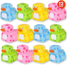 2.25 Inch Pixelated Rubber Duckies for Bath, Pack of 12 Colorful Rubber Ducks