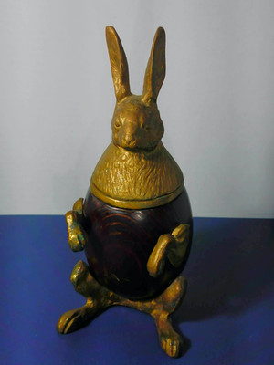 Vintage Arthur Court Rabbit Brass & Wood Hinged Inkwell Trinket Box