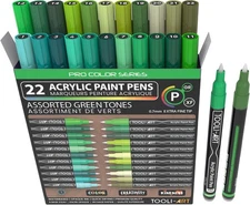 Barely Used Tooli-Art 22 Acrylic Paint Pens Assorted Green Tones 3mm Medium