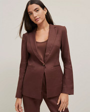 NEW ANN TAYLOR 189 PICH WALNUT LINEN BLEND NOTCHED ONE BLAZER SZ 6