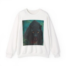Black Panther Leaping Jungle Illustration Sweatshirt Digital Wildlife Art