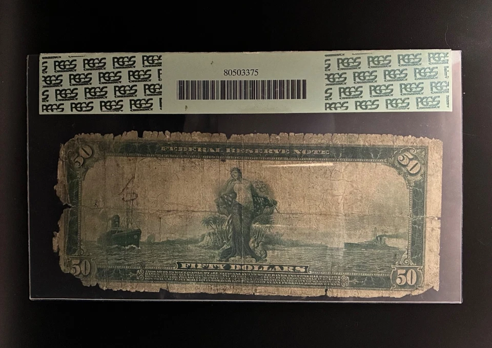 1914 $50 Federal Reserve Note Atlanta, Blue Seal FR# 1046, Very Good 10 - Image 2 of 2