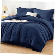 Navy Comforter Set, 7 Pieces Bed in a Bag Lightweight Bedding Queen Navy Blue