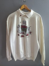 Vintage White Collard Sweatshirt With Dalmatian Puppies Playing In Apples XL
