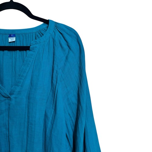 Old Navy Tunika Oberteil Damen XL grün Schlitz Ausschnitt Gaze Popover Langarm Bluse - Bild 3 von 9