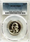 1952 SILVER PROOF WASHINGTON QUARTER PCGS PR68, BLAST WHITE, TOP POP HIGH APPEAL