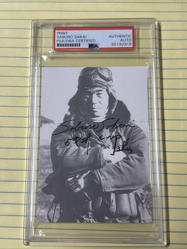 Saburo Sakai Signed 3 1/2” X 5” Print WWII Japanese Ace Zero Pilot PSA Slabbed