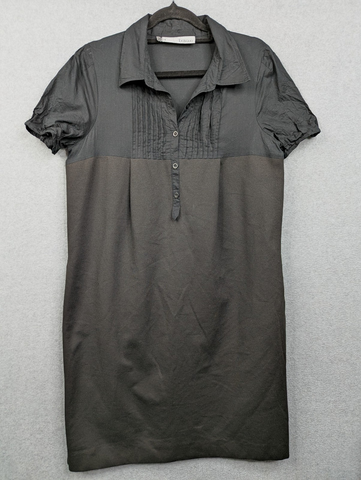 Basque Dress Women 14 Black Midi Shift Short Sleeved Pockets Office Career Event