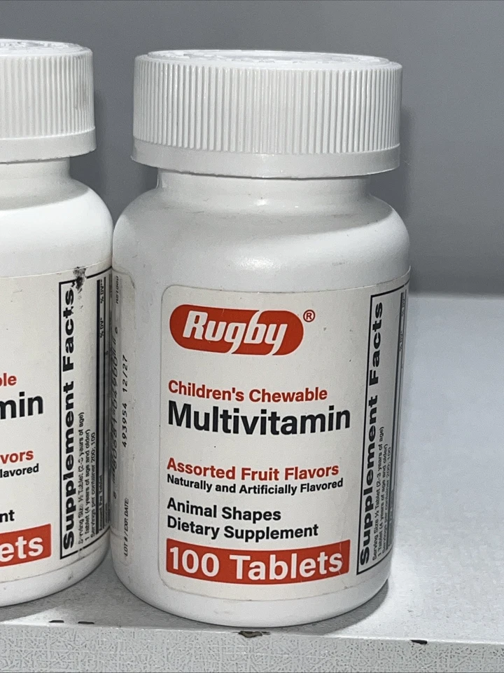 5 multivitamínicos masticables sellados de rugby para niños, frutas surtidas, 100 pestañas cada uno Foto 2 de 4