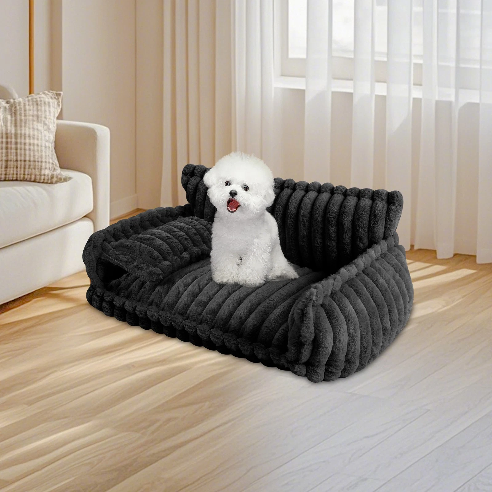 Dark Grey Pet Bed Comfortable Pet Couch with Removable Washable Cover