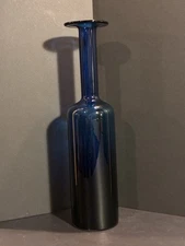 Tall Vintage MCM HOLMEGAARD Bottle Vase. "Gulvvase" by Otto Brauer Blue