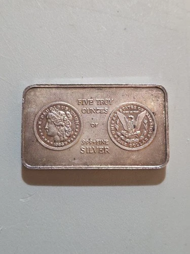 South East Refining 5oz Silver Vintage Morgan Dollar Bar 999+ fine silver 1980's