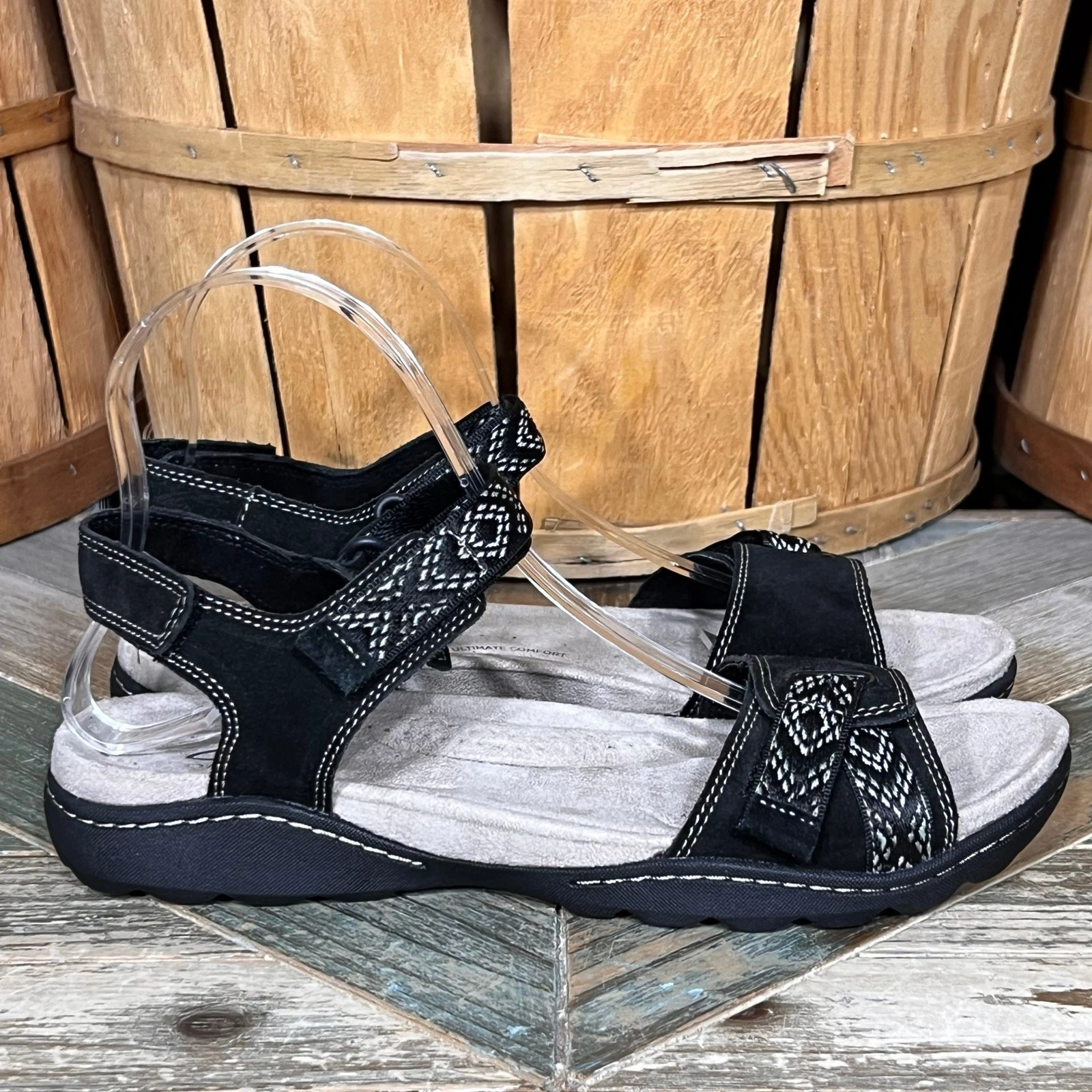 Sandali donna Clarks Amanda Sprint neri scamosciati tessuto astratto regolabili 8 5