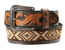 Nocona Western Belt Men Southwest Embroidery Antique Buckle N210009002