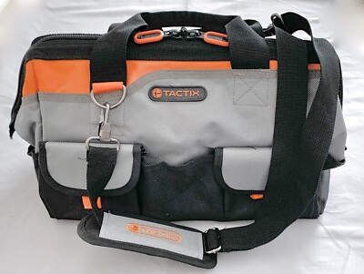 TACTIX 16'' Gate Mouth Tool Bag Black Gray Orange + Shoulder Strap