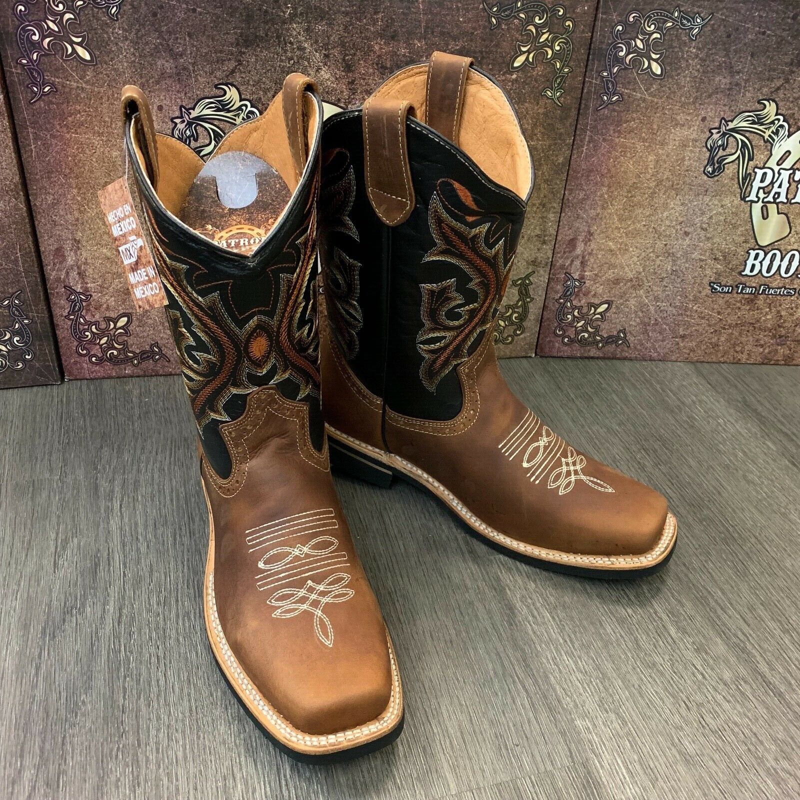 MEN'S RODEO COWBOY BOOTS GENUINE LEATHER WESTERN SQUARE TOE BOTAS ...